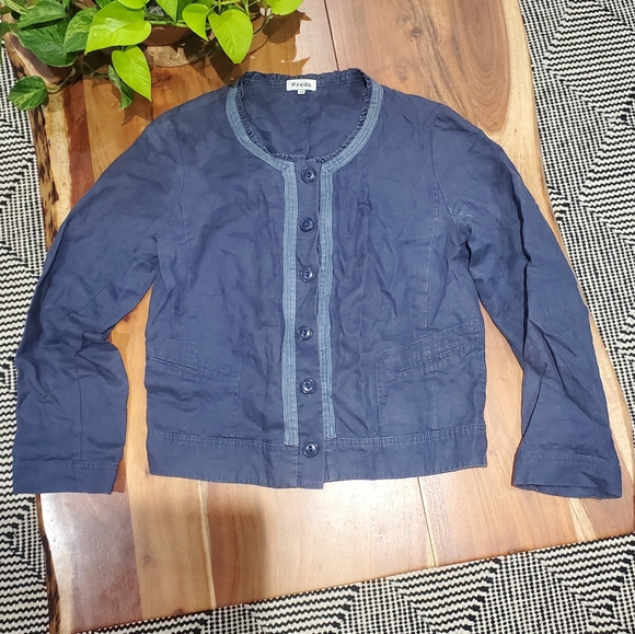 True 80's FREDA 100٪ Linen Cardi Blazer - Picture 2 of 12